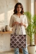 Her Essence Printed Canvas Tote Bag with Elegant Black and Floral Pattern